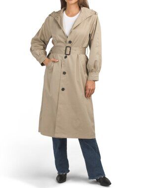AVEC LES FILLES Funnel Neck Maxi Trench Coat